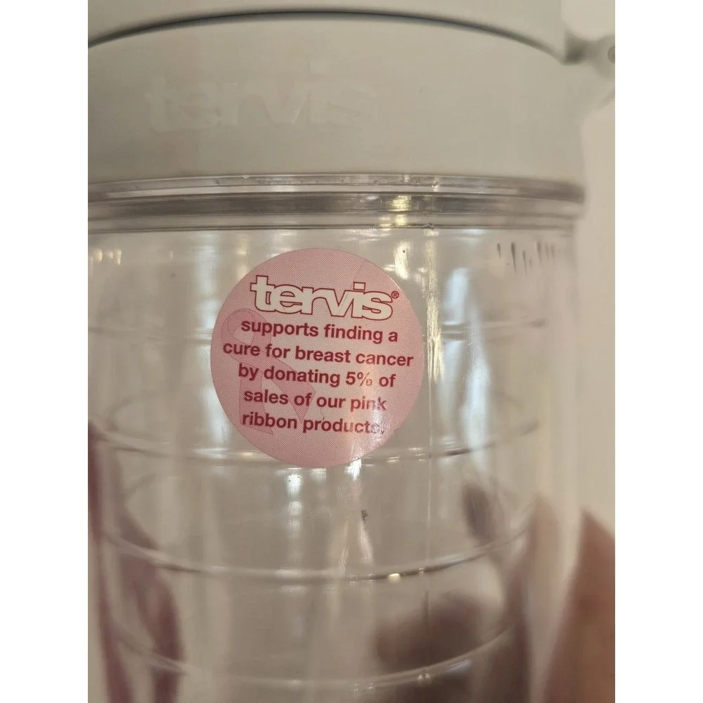 Tervis 20 oz‎ Tumbler Pink Breast Cancer Awareness Fabric Ribbon Flip Top NWOT